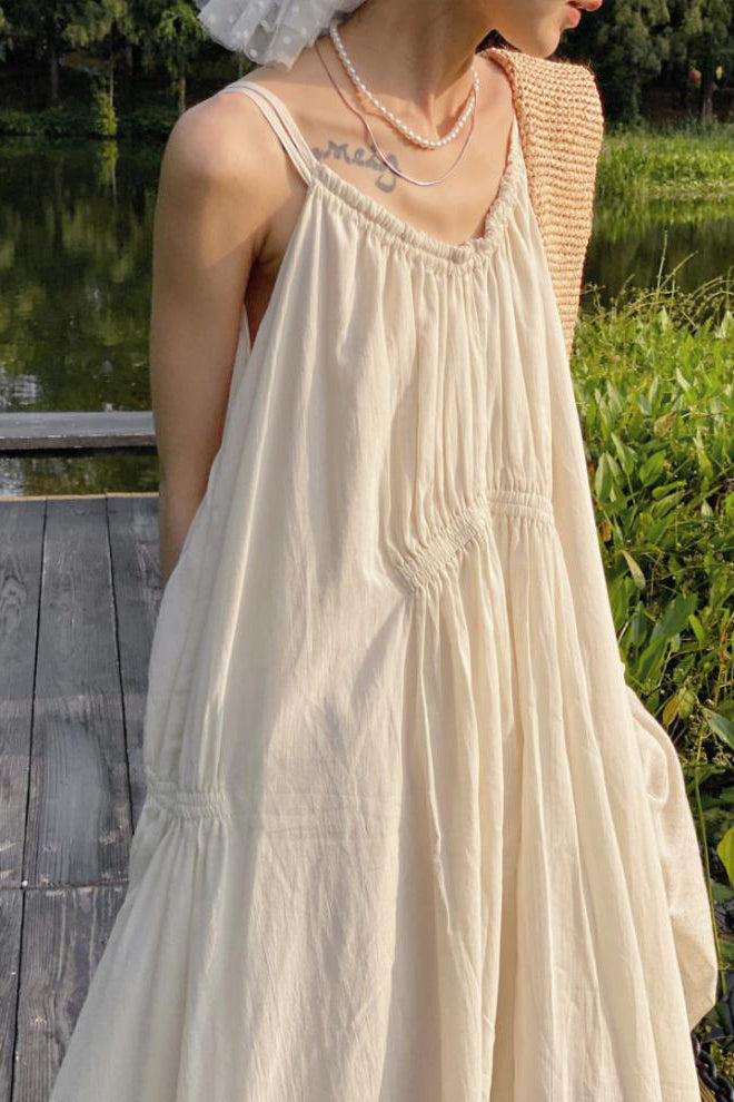 Cotton & Linen Pleated Sling Dress