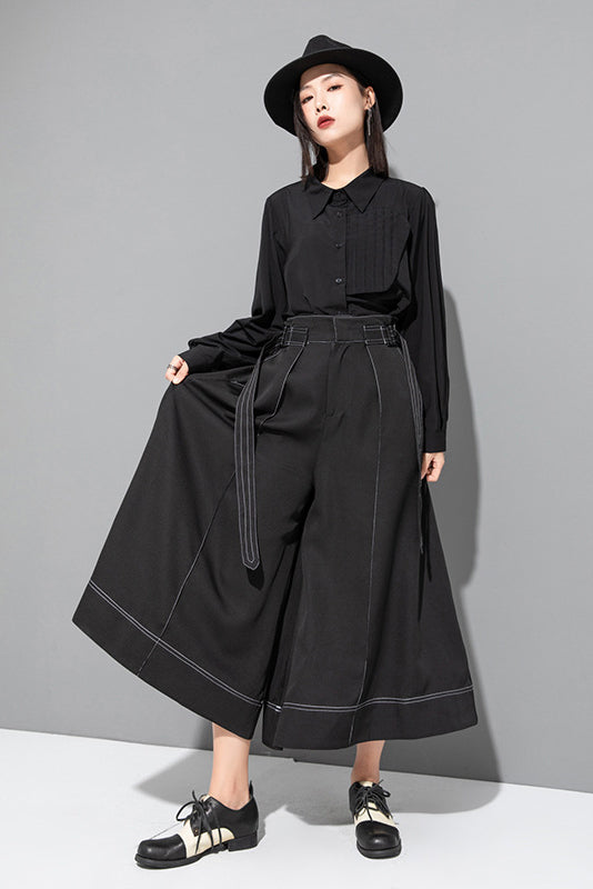 Yamamoto-style Wide-leg Open-seam Culottes