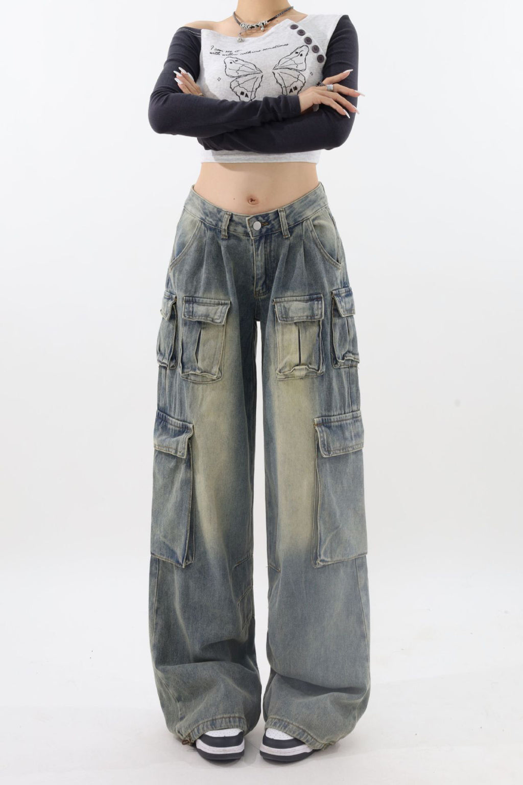 Multi-pocket Washed Baggy Jeans