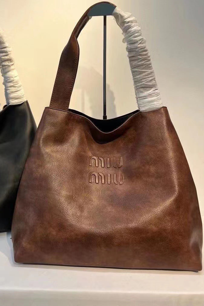 MM Neutral Leather Hobo Tote Bag (UA)