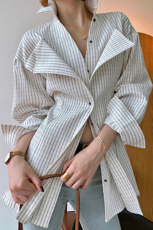 Faux-layer Striped Shirt