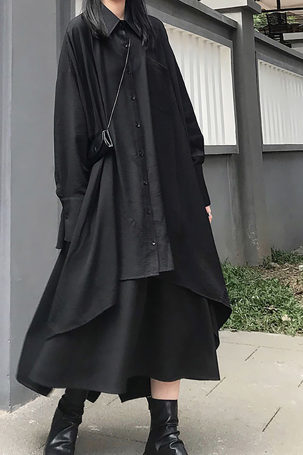 Yamamoto-style Asymmetric Shirt & Skirt 2-piece Outfit Set