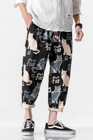 Japanese-style Printed Cropped Pants
