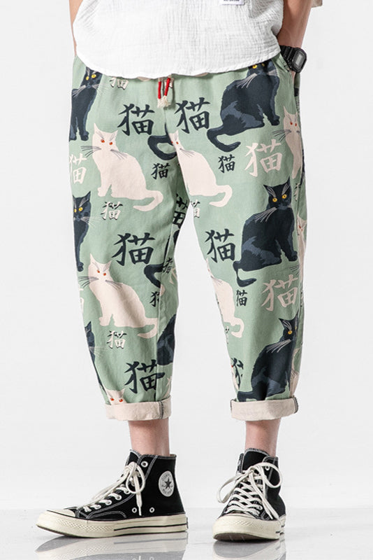 Japanese-style Printed Cropped Pants