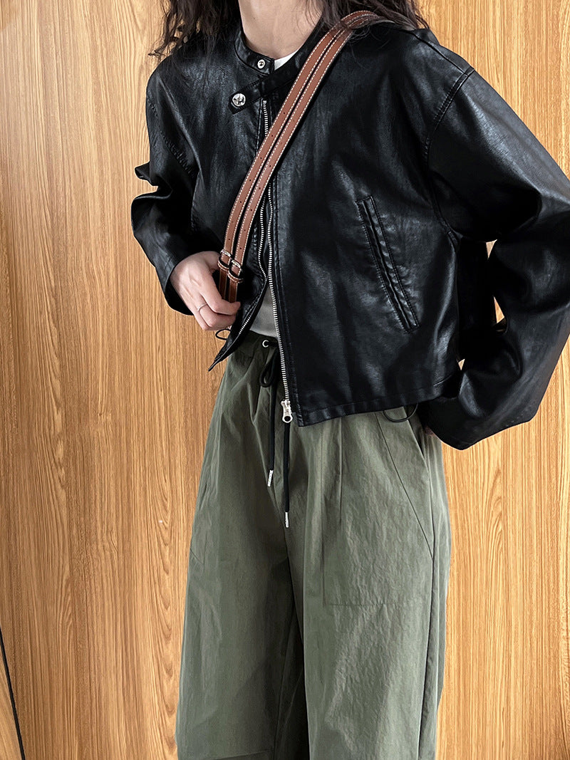Retro Cropped Faux-leather Jacket