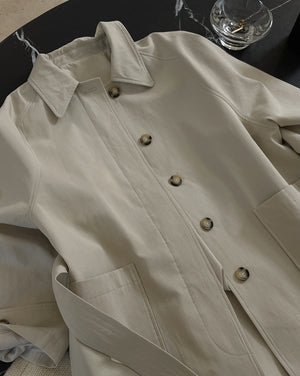 Cotton & Linen Woven Fabric Trench Coat