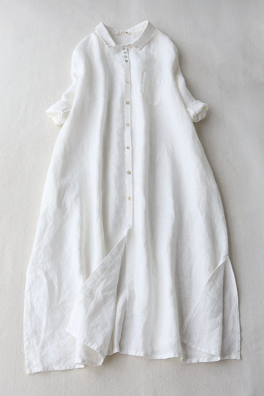 Cotton & Linen 3/4-sleeve Midi Dress