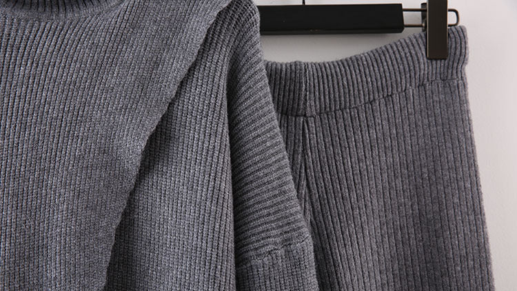 Long Slit Sweater & Wide-leg Pants 2-piece Set