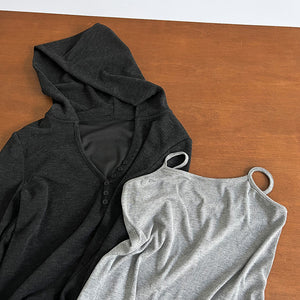 V-neck Hoodie & Camisole & Wide-leg Pants 3-piece Set