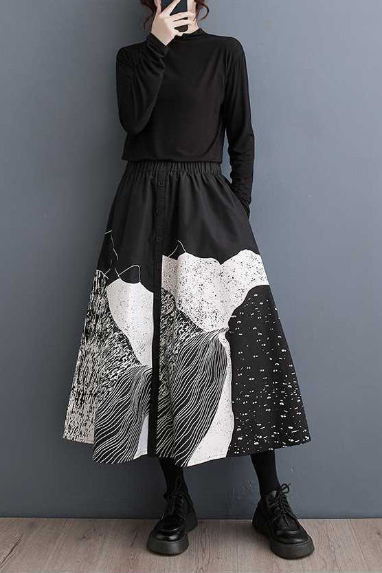 Printed Button-up Midi Skirt