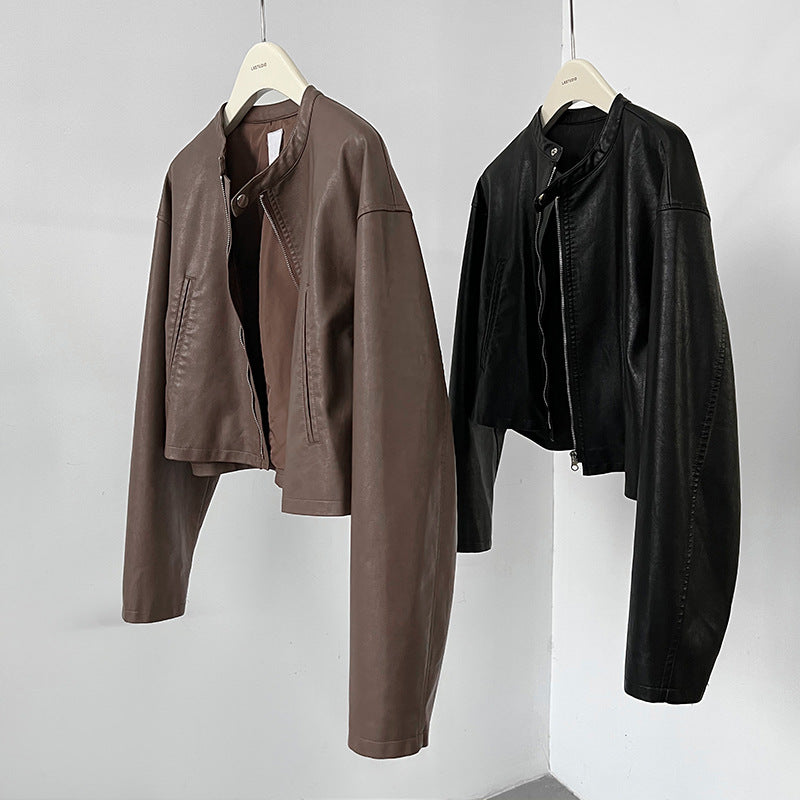 Retro Cropped Faux-leather Jacket