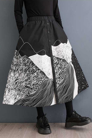 Printed Button-up Midi Skirt