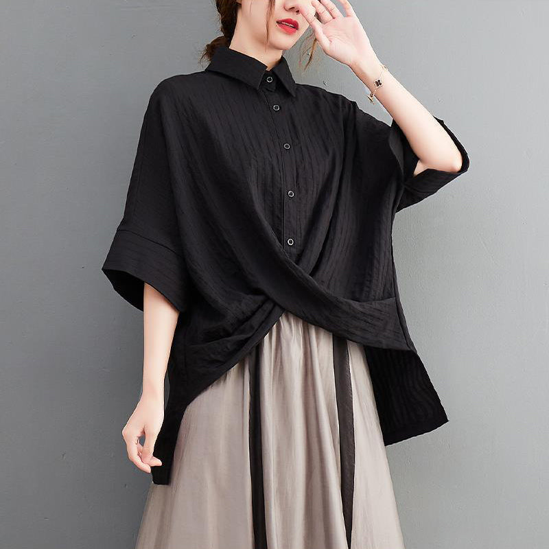 Wrap-around Shirt & Asymmetric Skirt 2-piece Set