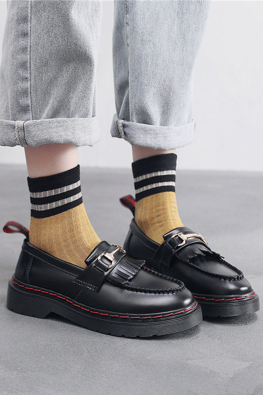Dr. Martens Adrian Red Stitch Smooth Leather Tassel Loafers (UA)