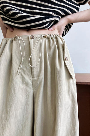 Drawstring Waist & Hems Brocade Pants