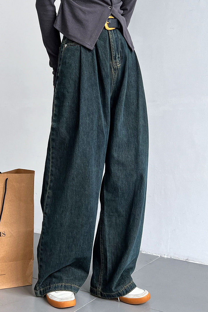 Wide-leg Drape Jeans w/ Belt