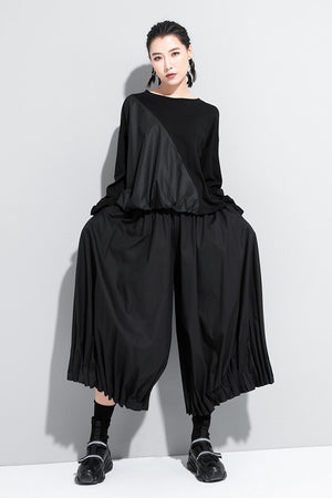 Wide-leg Pleated Cropped Pants