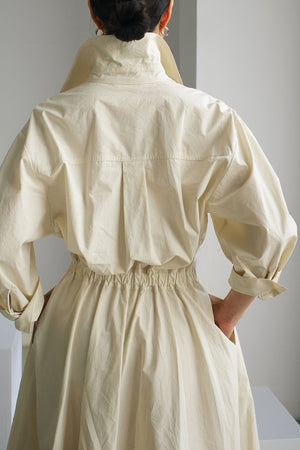 Cotton & Linen Minimalist Gathered-waist Dress