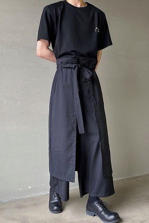 Yamamoto-style Layered Wide-leg Cropped Pants
