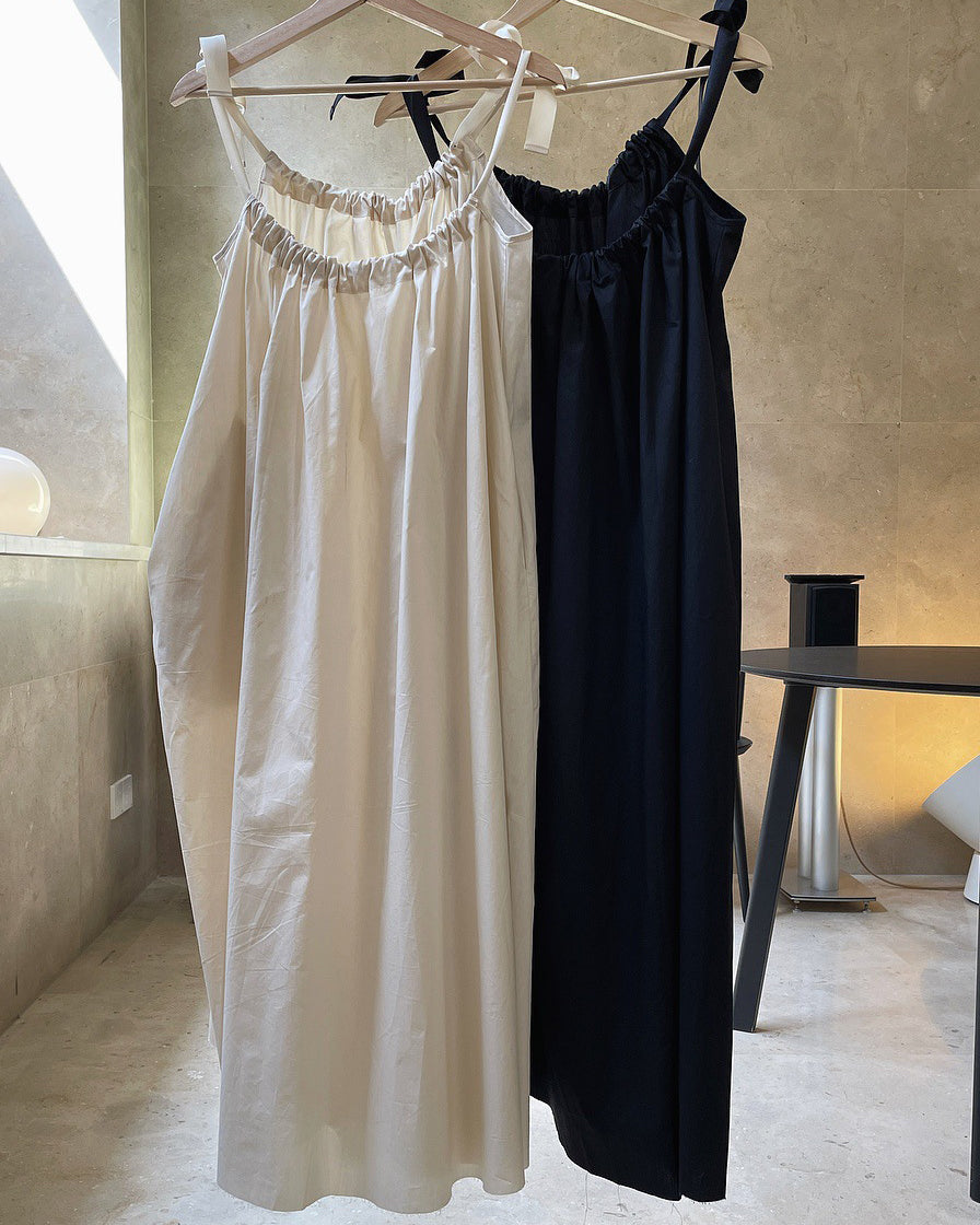 Asymmetric-pleat Raw-edge Strappy Dress