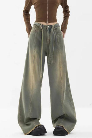 Raw-hem Baggy Jeans w/ Belt