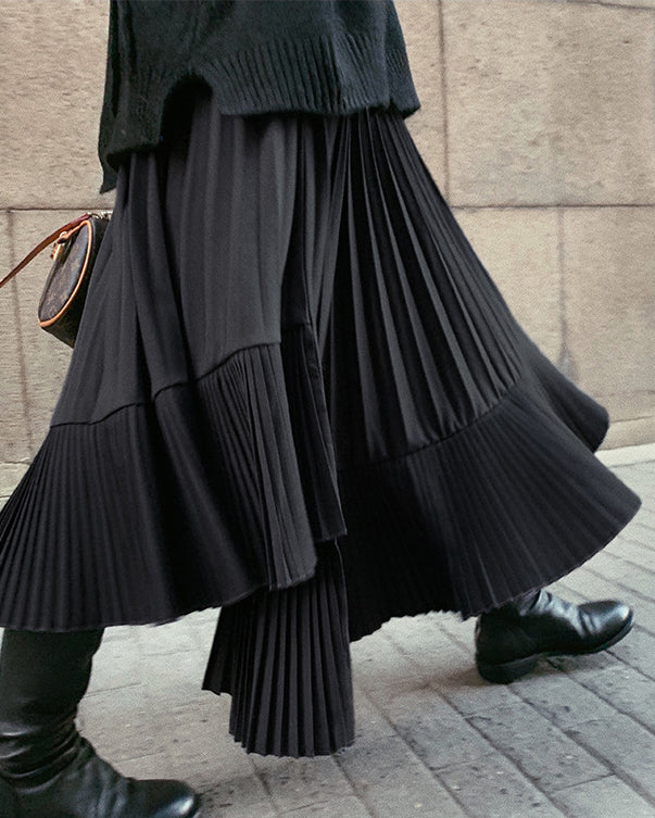 Double-pleated Asymmetric Skirt