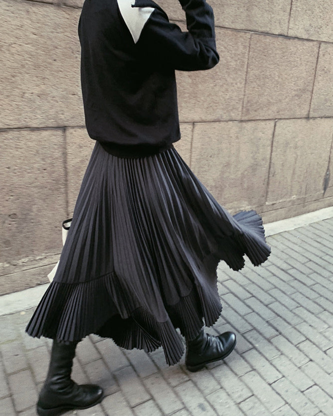 Double-pleated Asymmetric Skirt