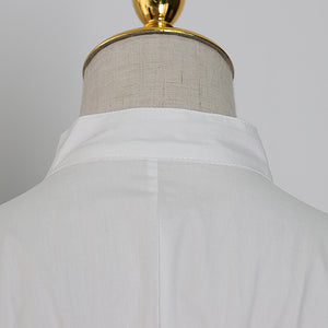 Puff-sleeve Oblique-Pleated Shirt Dress