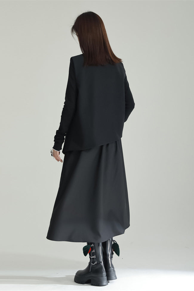 Asymmetric Open-seam Skirt & Vest 2-piece Set