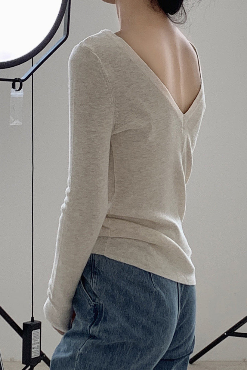 Open-back Boat-neck Knitted Sweater