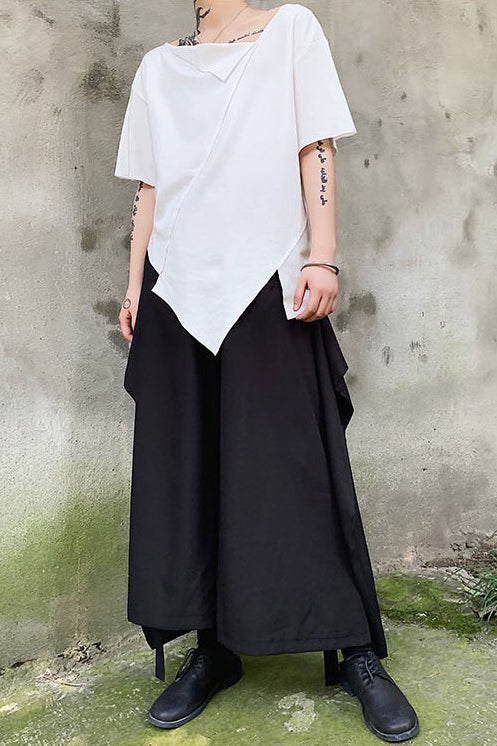 Yamamoto-style Layered Wrap-around Wide-leg Cropped Pants